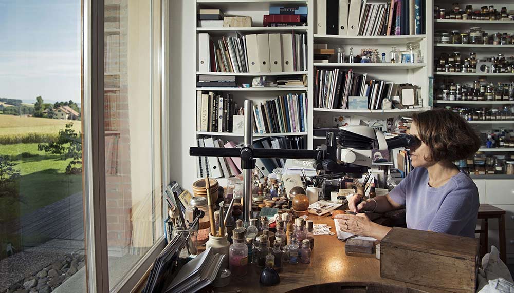 Anita Porchet at work in her countryside studio in the canton of Vaud