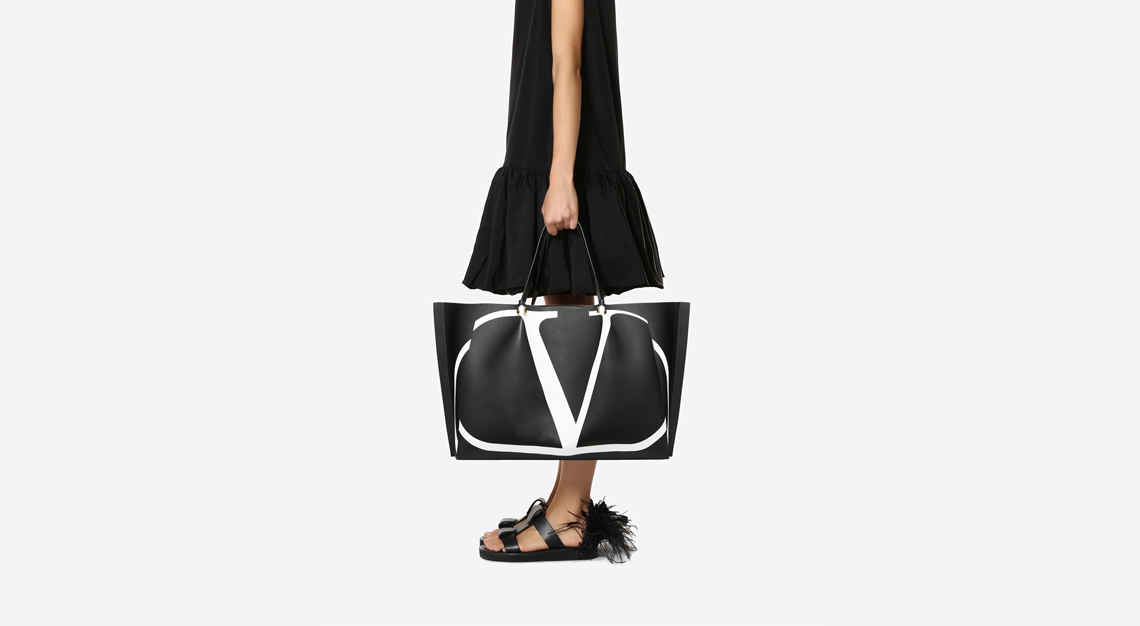 Valentino VLogo Escape Shopper Tote Leather with Inlay Medium