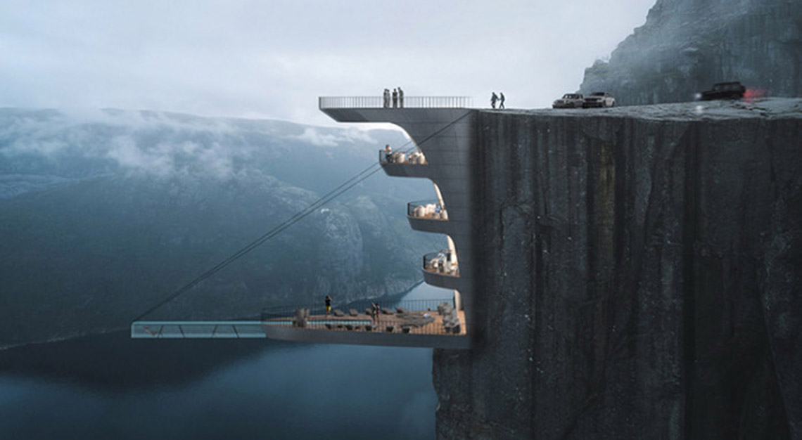 Cliff hotel in Norway concept