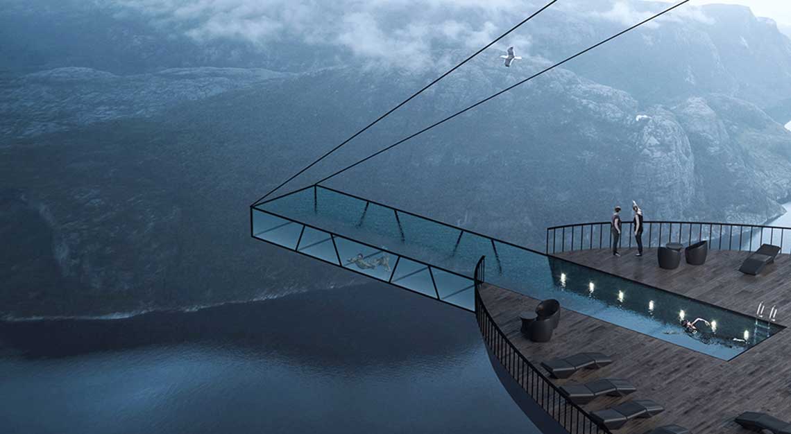 Cliff hotel in Norway concept