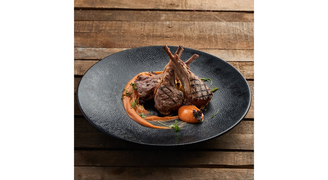 basilico Sardinian Roasted Rack of Lamb with Artichokes, Dried Tomatoes, Durum Wheat Fregola and Thyme Jus