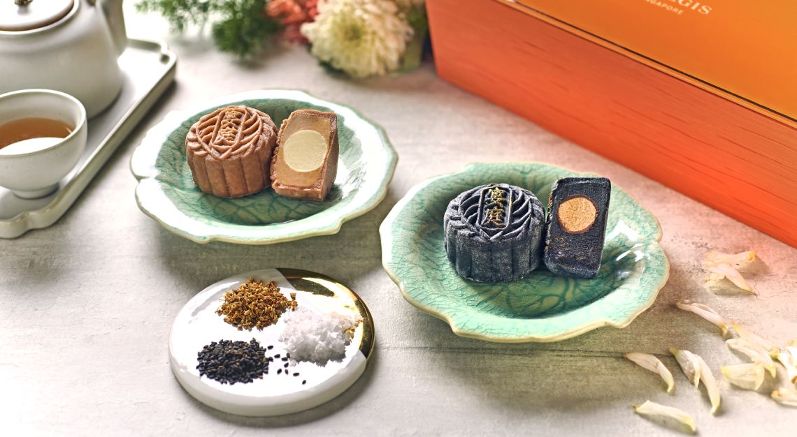 St Regis Yan Ting Black Sesame Paste with Caramel Sea Salt Truffle Snowskin Mooncake & Royal Milk Tea with Honey Osmanthus Truffle Snowskin Mooncake