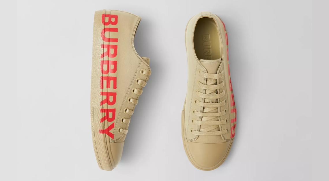 Burberry Logo Print Cotton Gabardine Sneakers