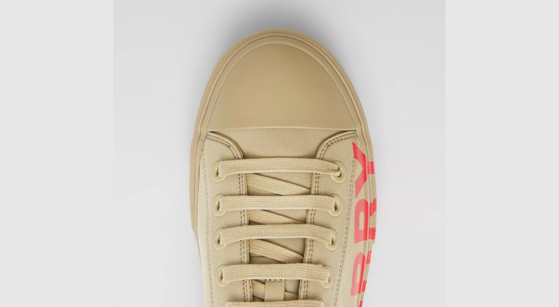 Burberry Logo Print Cotton Gabardine Sneakers