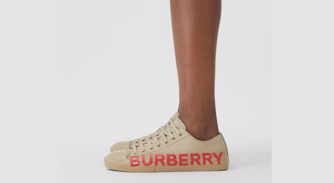 Burberry Logo Print Cotton Gabardine Sneakers