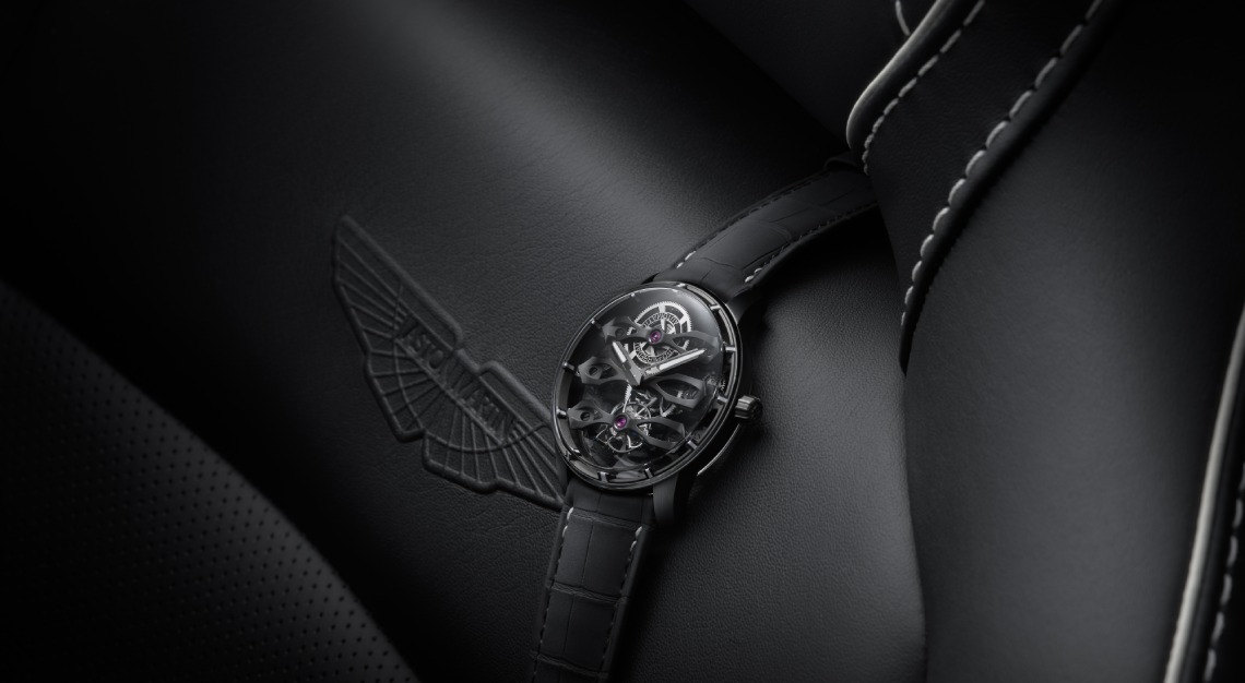 tourbillon with three flying bridges on aston martin seat