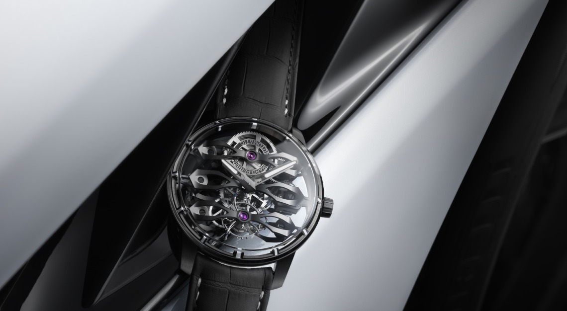 tourbillon with three flying bridges on an aston martin