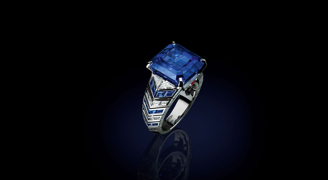 Louis Vuitton Riders of the Knights diamond, emerald and sapphire ring